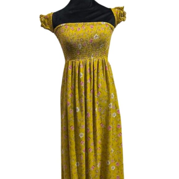 Forever 21 Summer Mustard Floral Of Shoulders Maxi Dress Women's Small - Picture 2 of 11